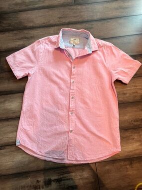 Report Collection Linen Cotton Blend Men's Pink Short-Sleeve Button-Up Shirt